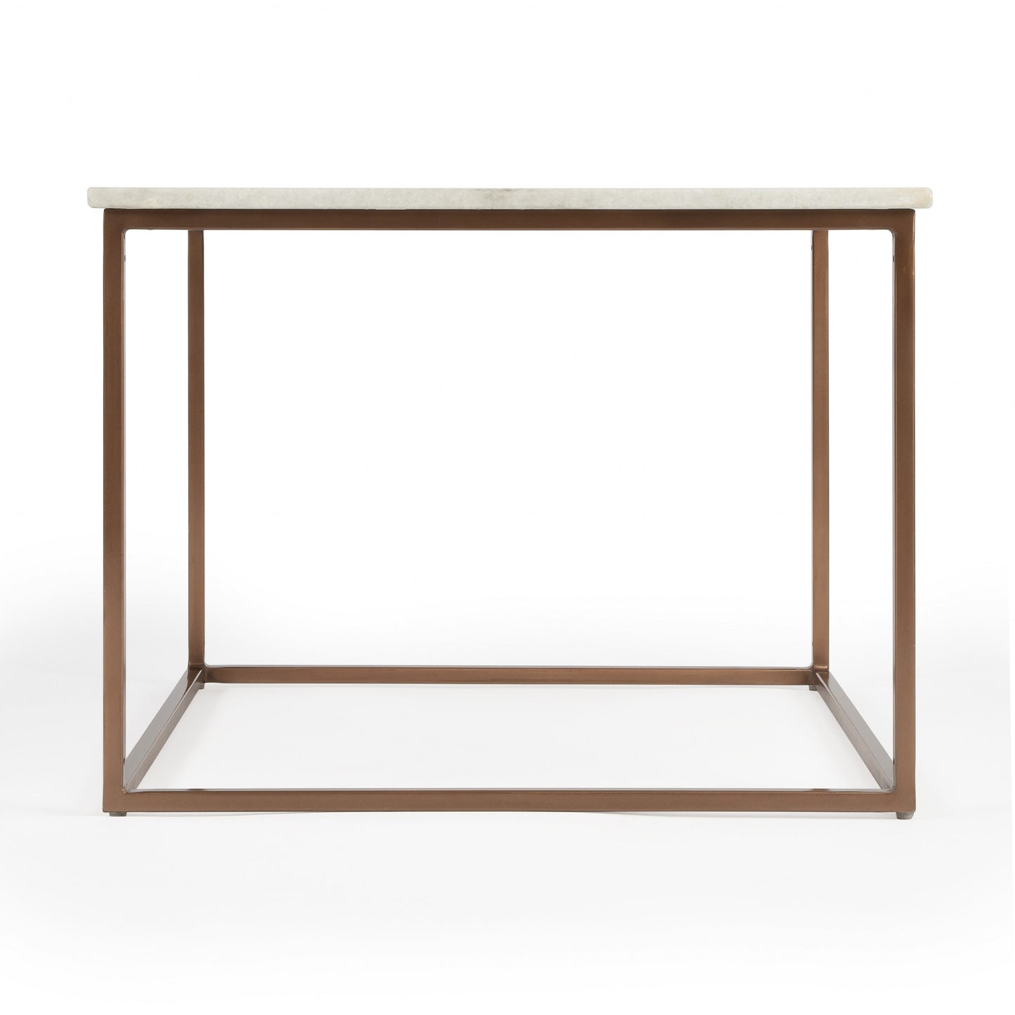 24" White and Copper Genuine Marble and Metal Square Coffee Table