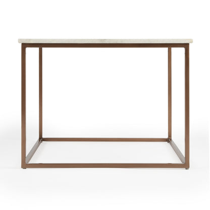 24" White and Copper Genuine Marble and Metal Square Coffee Table
