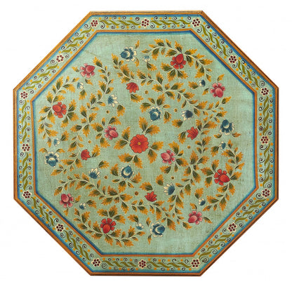 29" Green Wood Hexagon Abstract Floral Coffee Table