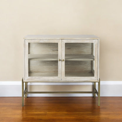 38" White Solid Wood Sideboard with Two Glass Doors