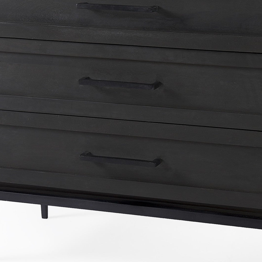 36" Black And White Solid Wood And Marble Three Drawer Dresser