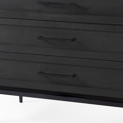 36" Black And White Solid Wood And Marble Three Drawer Dresser