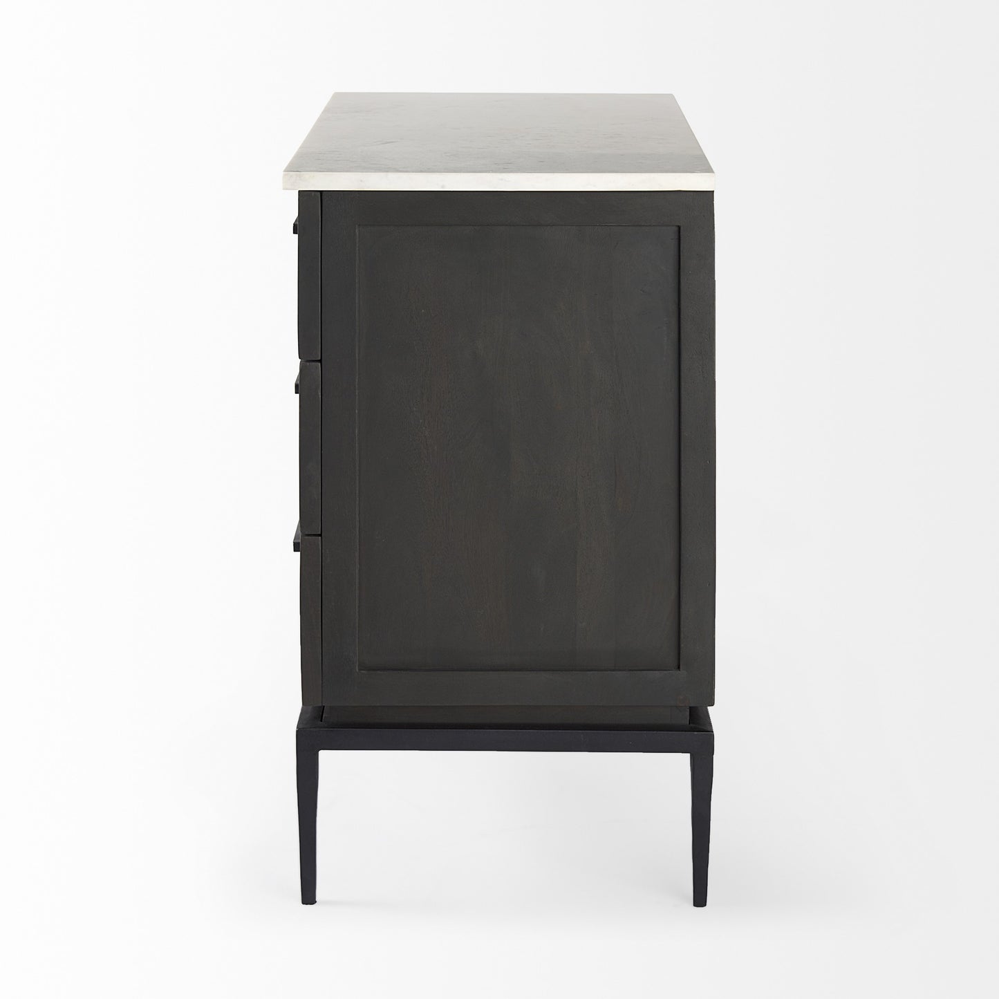 36" Black And White Solid Wood And Marble Three Drawer Dresser