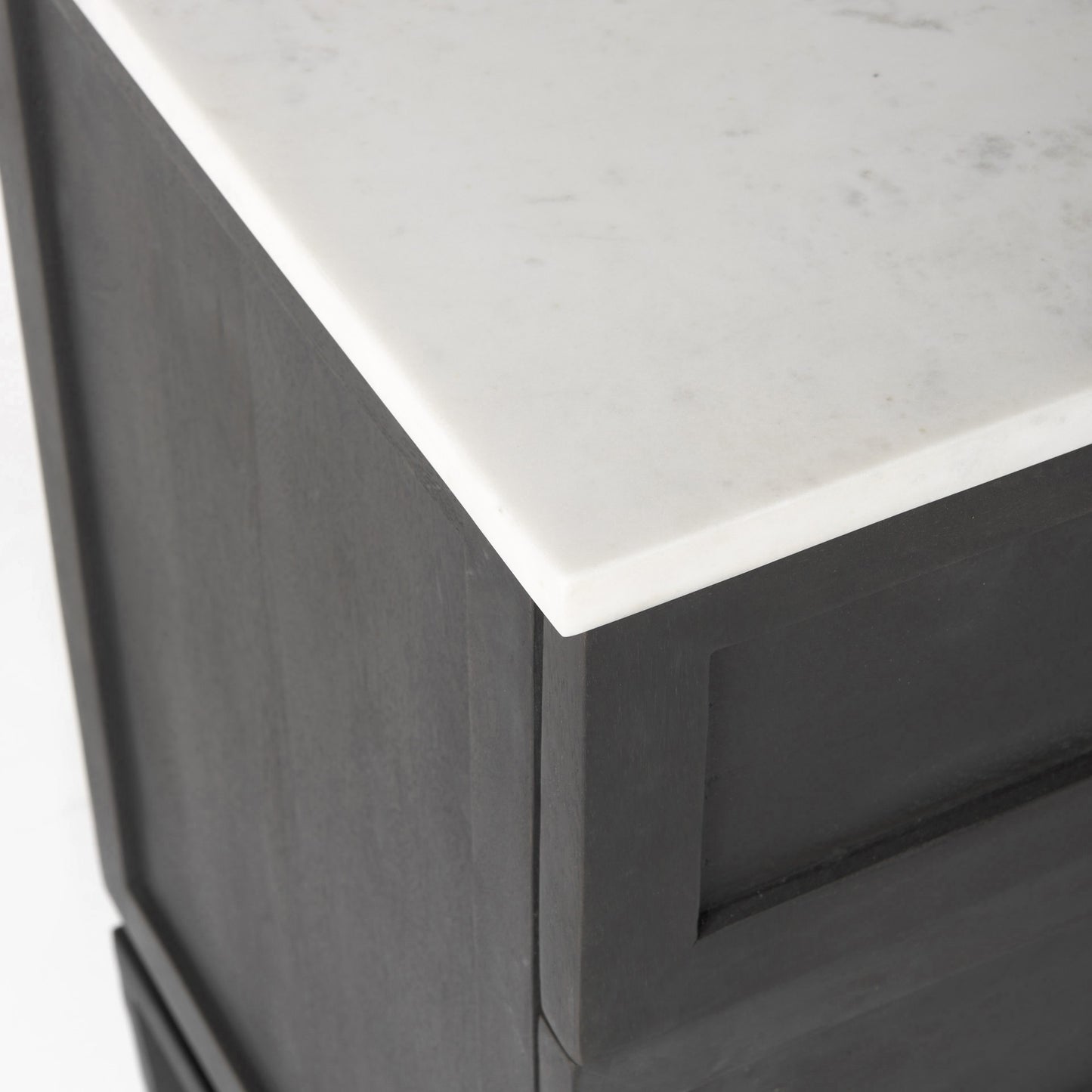 36" Black And White Solid Wood And Marble Three Drawer Dresser