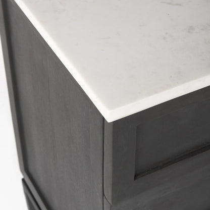 36" Black And White Solid Wood And Marble Three Drawer Dresser