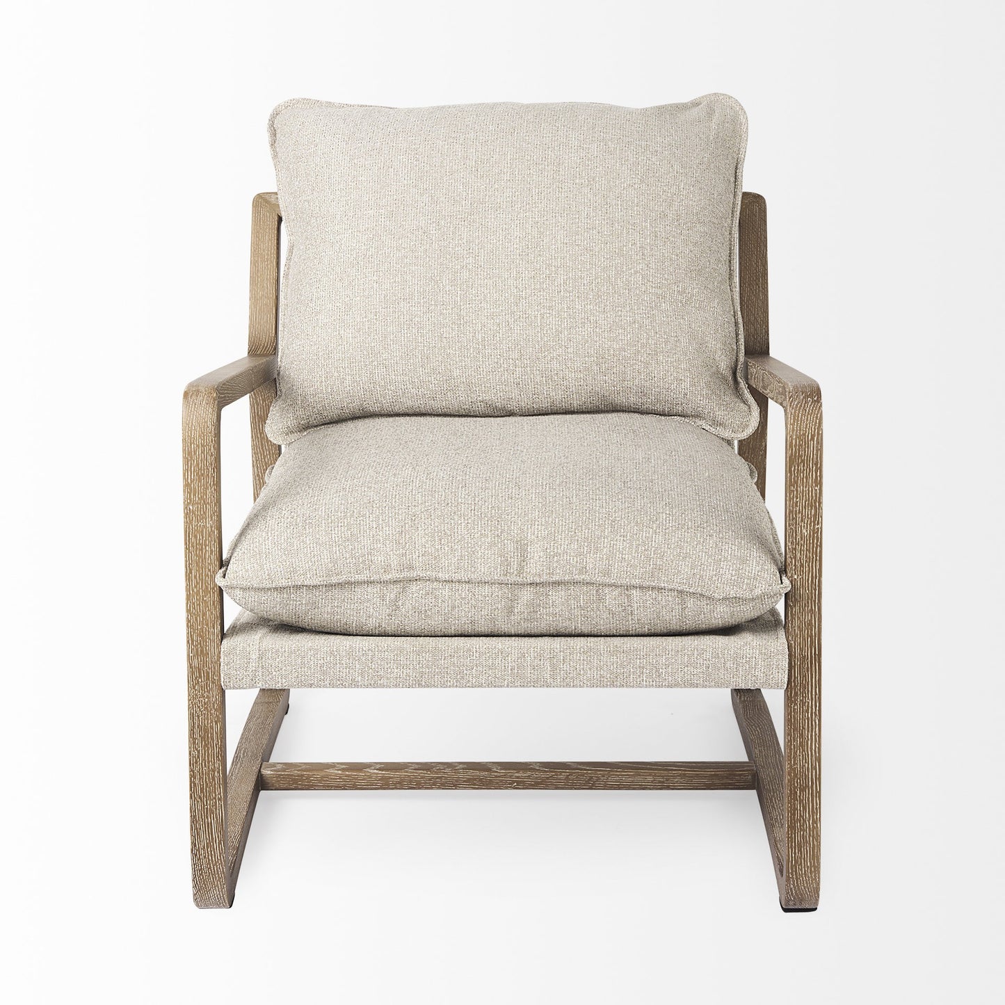 34" Beige And Wood Brown Fabric Lounge Chair
