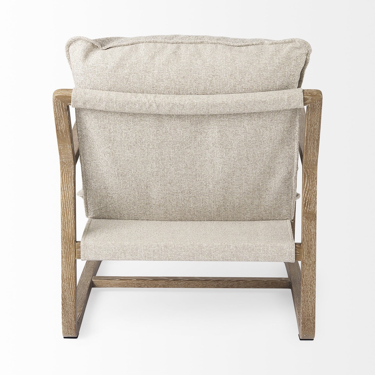 34" Beige And Wood Brown Fabric Lounge Chair