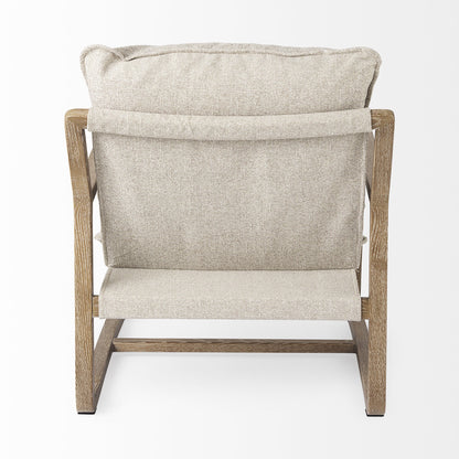 34" Beige And Wood Brown Fabric Lounge Chair