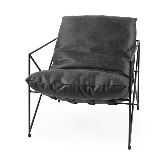 30" Black Faux Leather Distressed Wingback Chair
