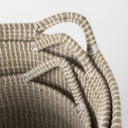 Set of Three Beige And White Wicker Desk Organizer