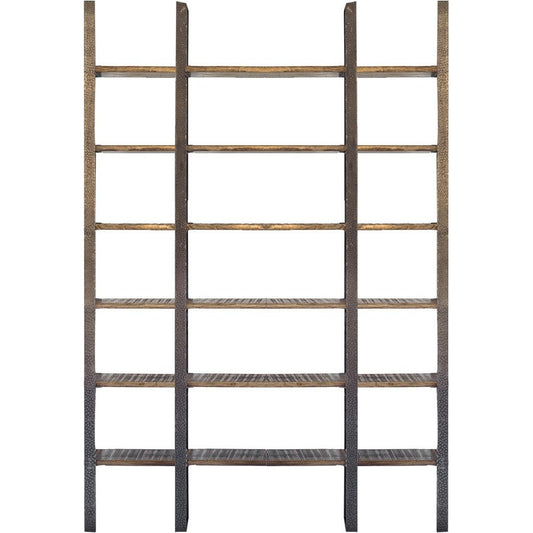 Brown Iron and Solid Wood Six Tier Bookcase