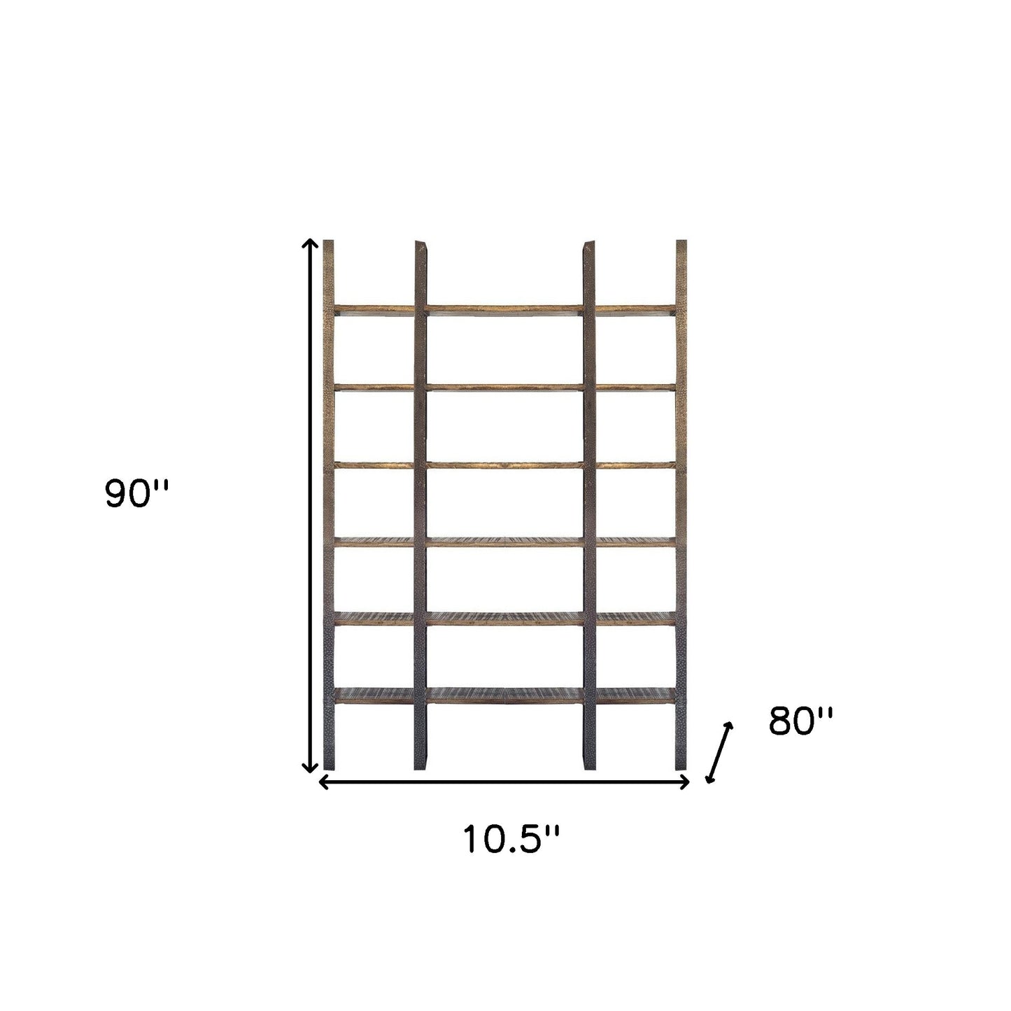 Brown Iron and Solid Wood Six Tier Bookcase