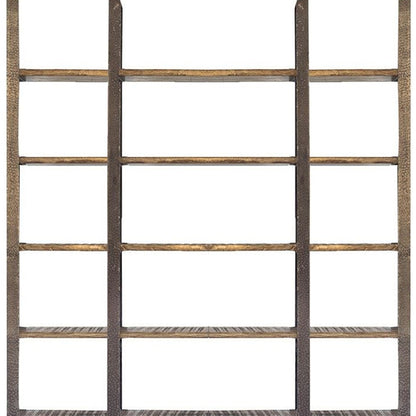 Brown Iron and Solid Wood Six Tier Bookcase