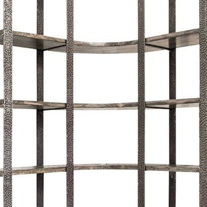 Brown Iron and Solid Wood Six Tier Bookcase