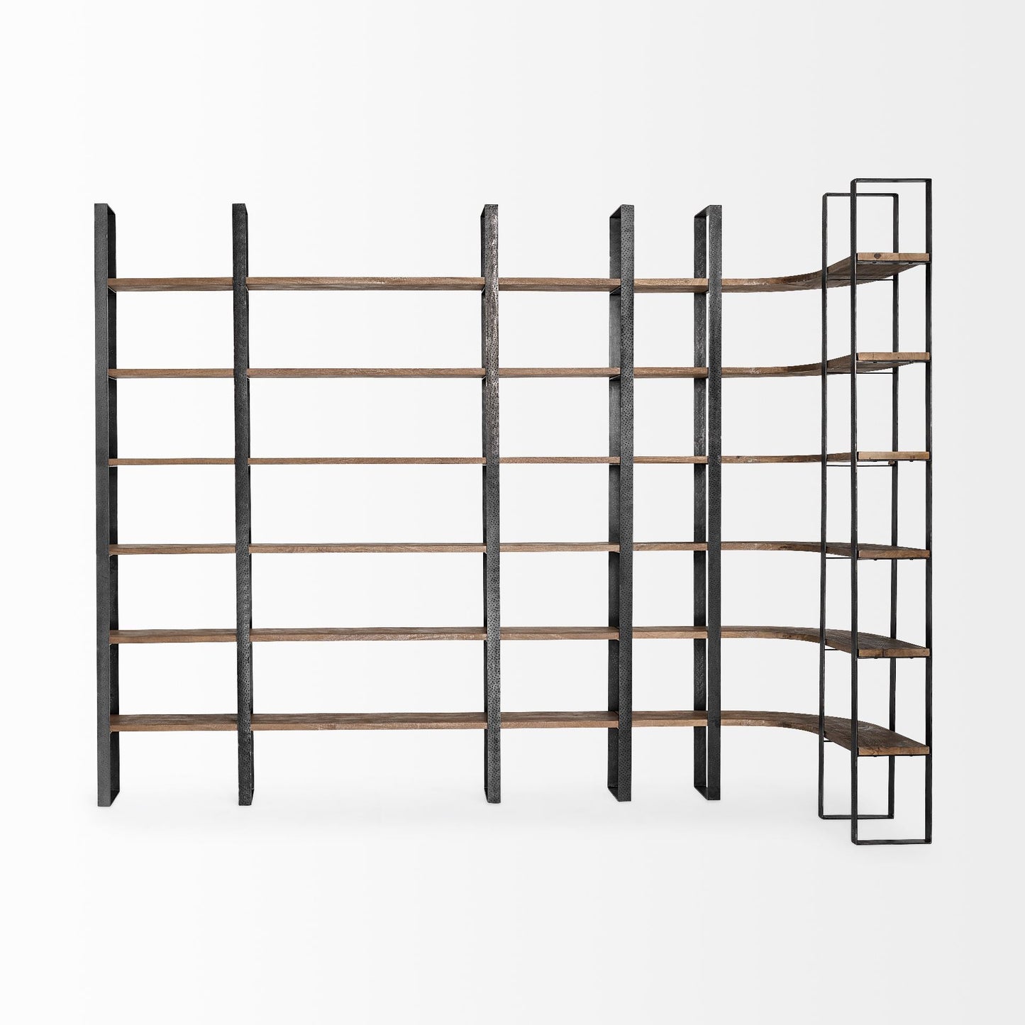 Brown Iron and Solid Wood Six Tier Bookcase