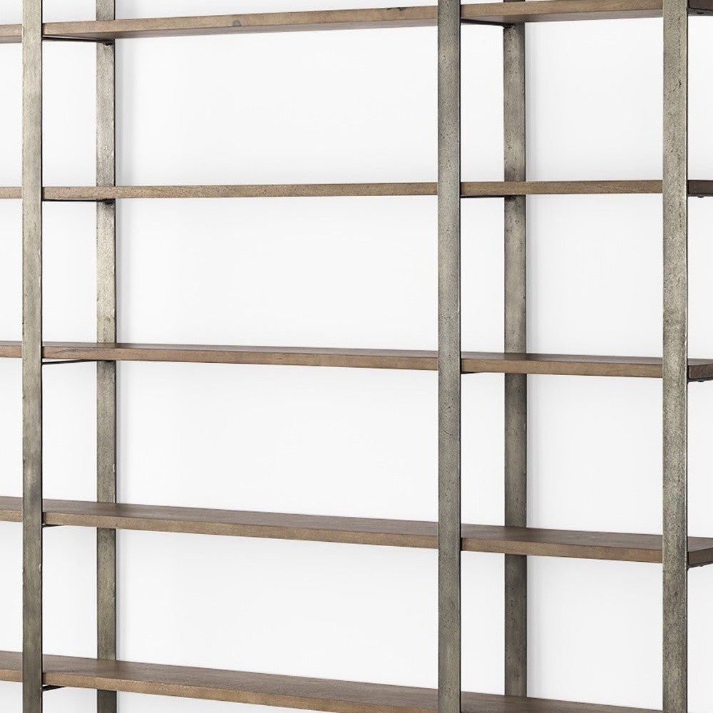 Brown Nickel and Solid Wood Six Tier Bookcase