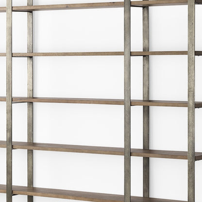 Brown Nickel and Solid Wood Six Tier Bookcase