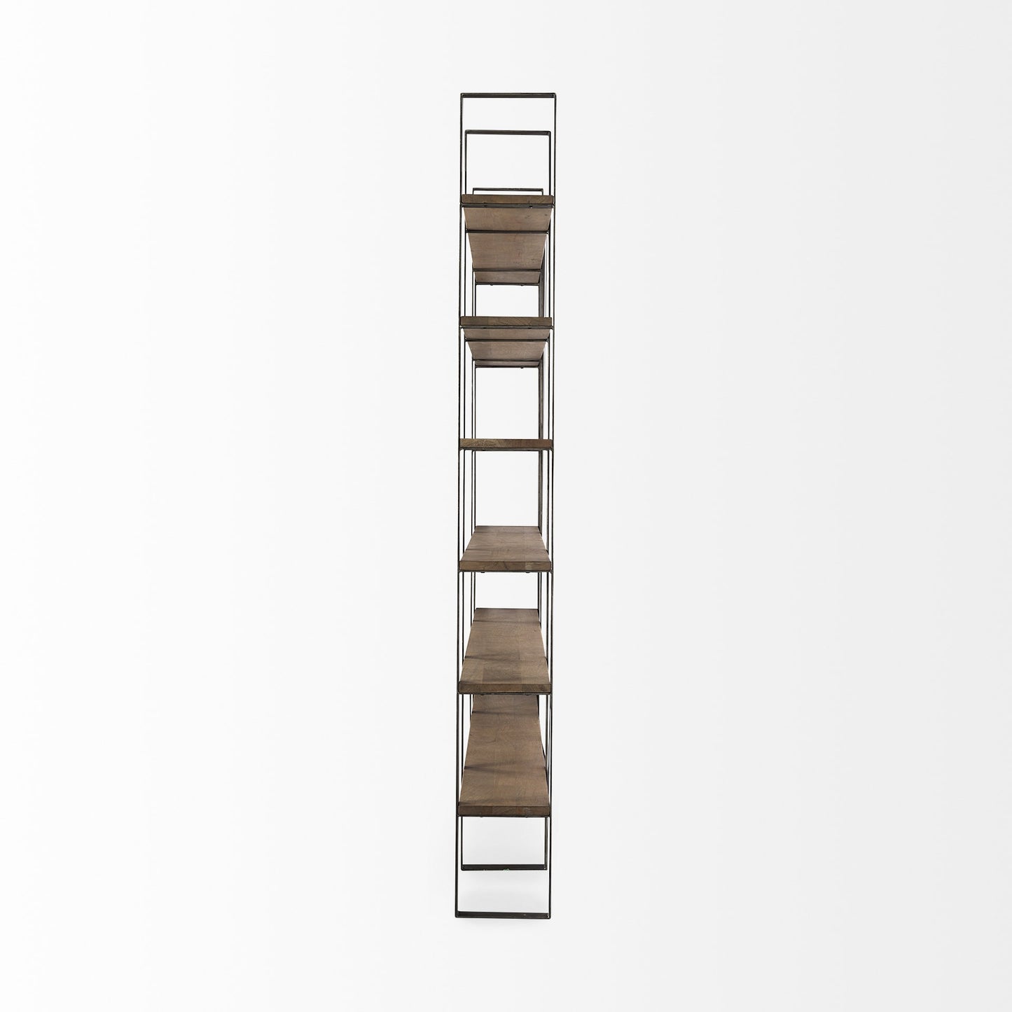 Brown Nickel and Solid Wood Six Tier Bookcase