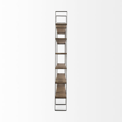 Brown Nickel and Solid Wood Six Tier Bookcase