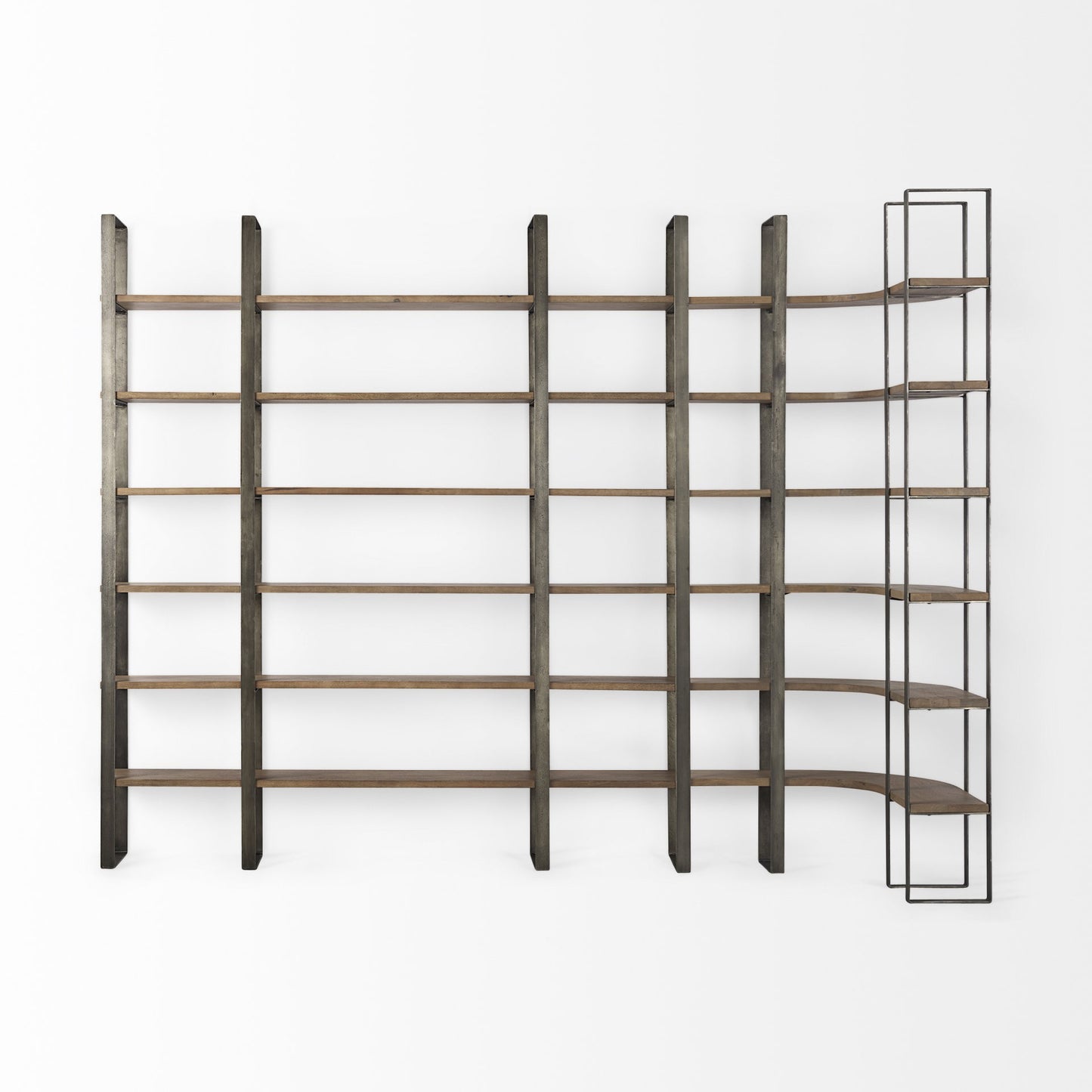 Brown Nickel and Solid Wood Six Tier Bookcase