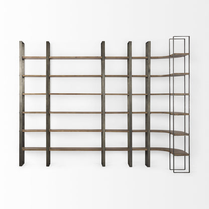Brown Nickel and Solid Wood Six Tier Bookcase