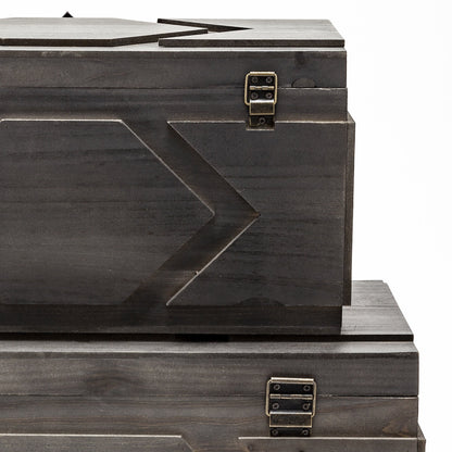 Set of Two Brown Solid Wood Box With Lid