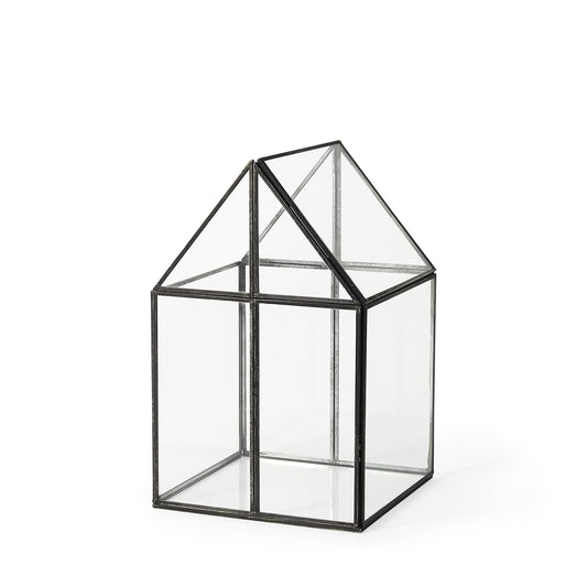 8" Black And Clear Glass And Metal Box