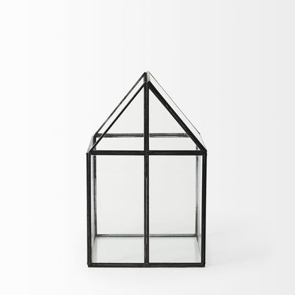 8" Black And Clear Glass And Metal Box