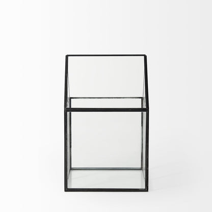 8" Black And Clear Glass And Metal Box