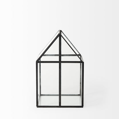 8" Black And Clear Glass And Metal Box