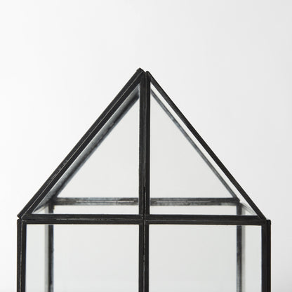 8" Black And Clear Glass And Metal Box