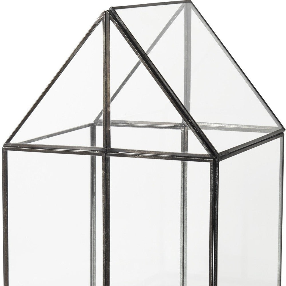 10" Black And Clear Glass And Metal Box
