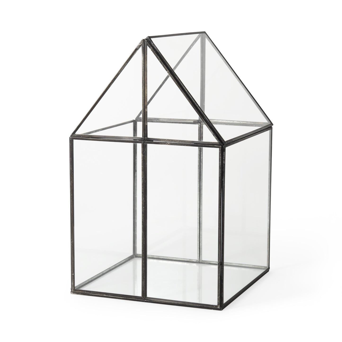 10" Black And Clear Glass And Metal Box
