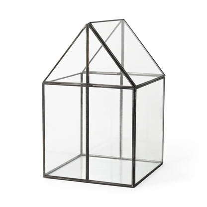 10" Black And Clear Glass And Metal Box