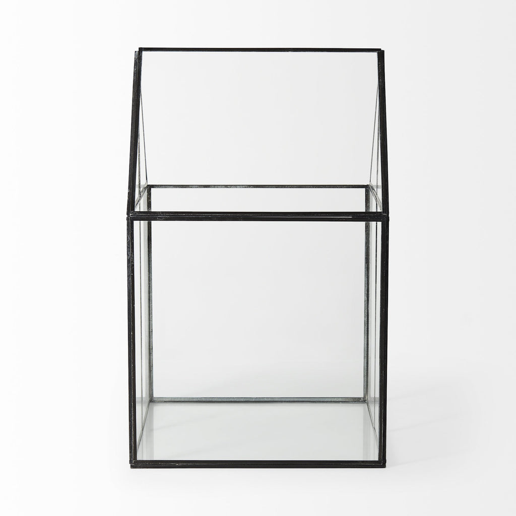 10" Black And Clear Glass And Metal Box