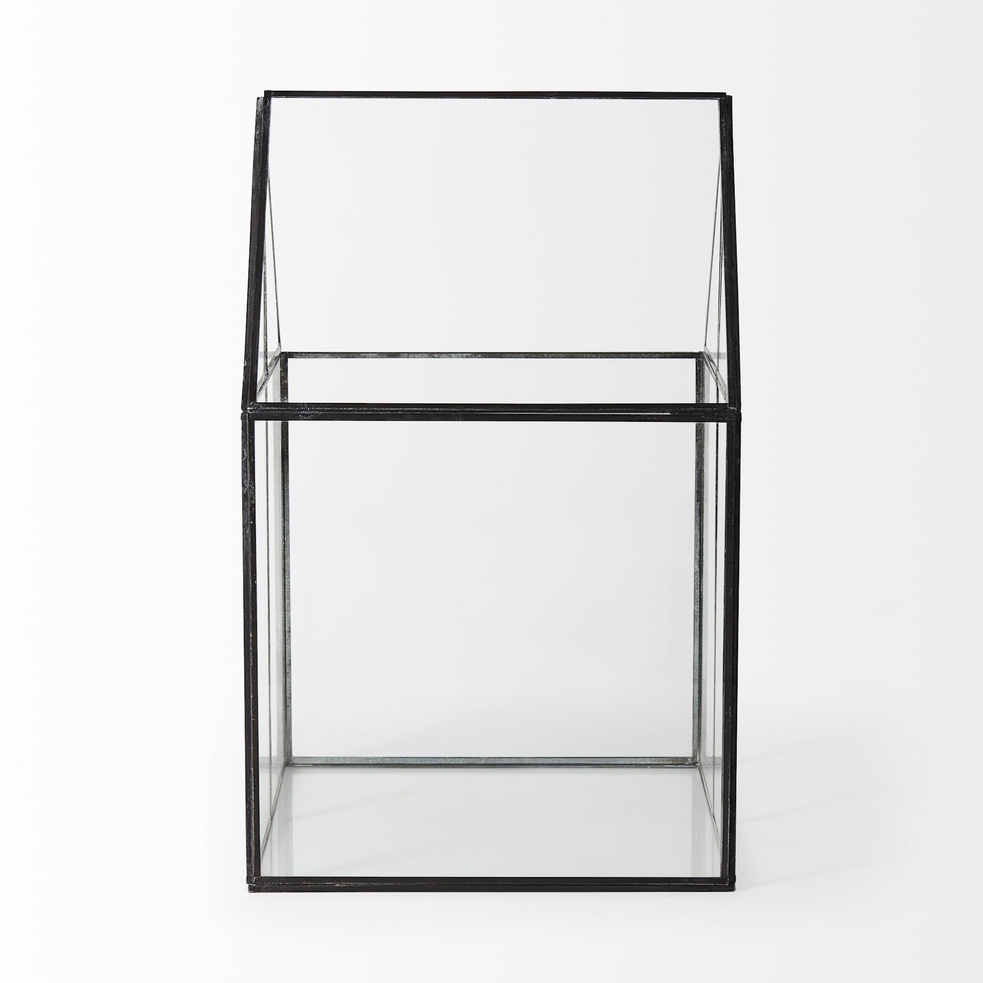 10" Black And Clear Glass And Metal Box