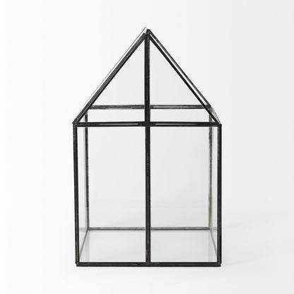 10" Black And Clear Glass And Metal Box