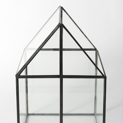 10" Black And Clear Glass And Metal Box