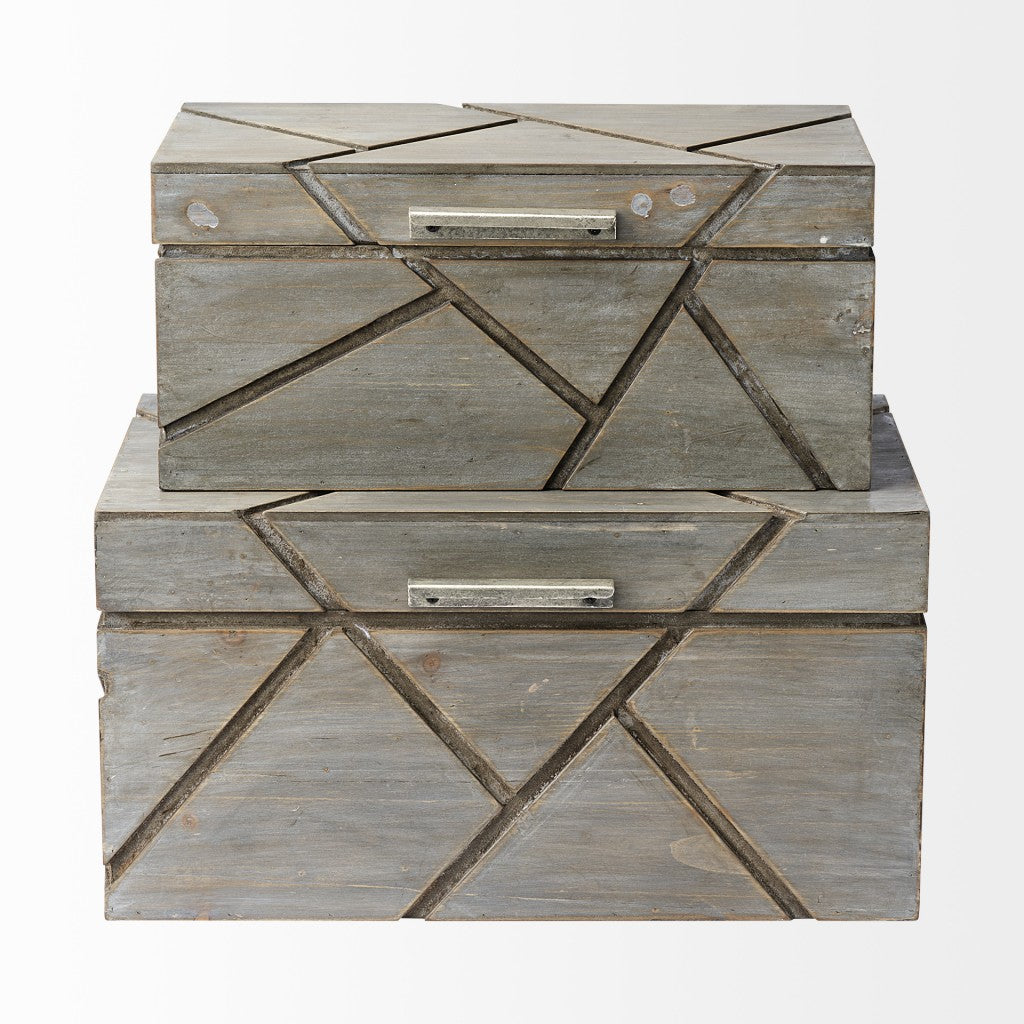 11" Gray Solid Wood Box With Lid