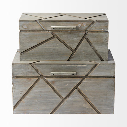 11" Gray Solid Wood Box With Lid