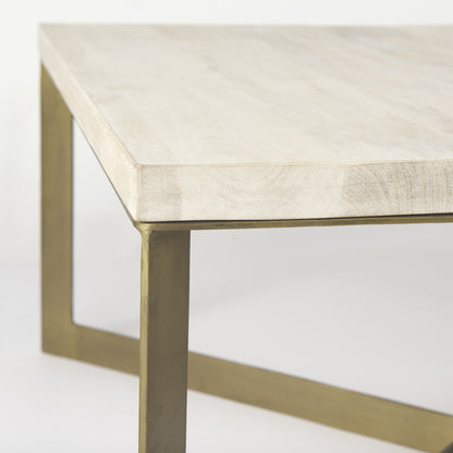 34" Beige Wood and Metal Square Coffee Table