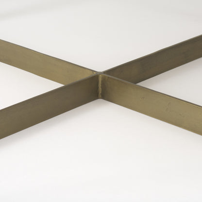 34" Beige Wood and Metal Square Coffee Table