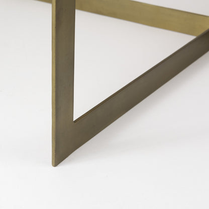 34" Beige Wood and Metal Square Coffee Table