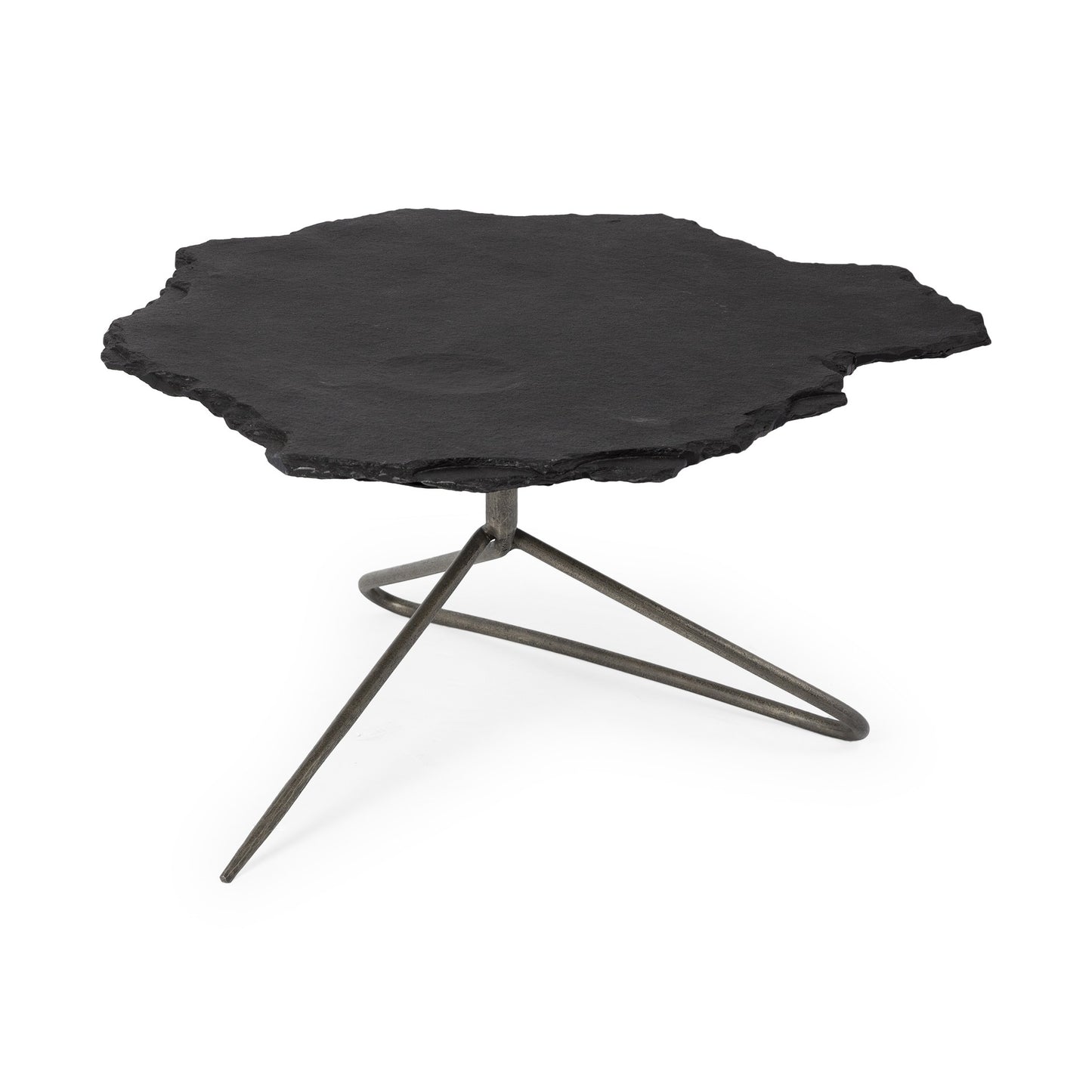 33" Black Wood and Metal Round Pedestal Coffee Table