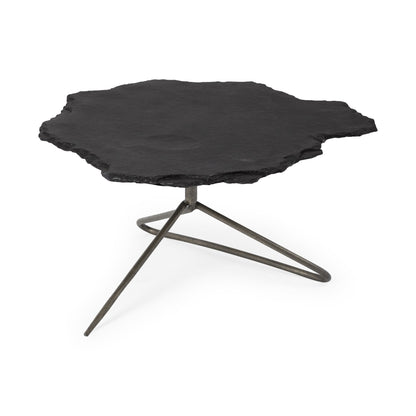 33" Black Wood and Metal Round Pedestal Coffee Table