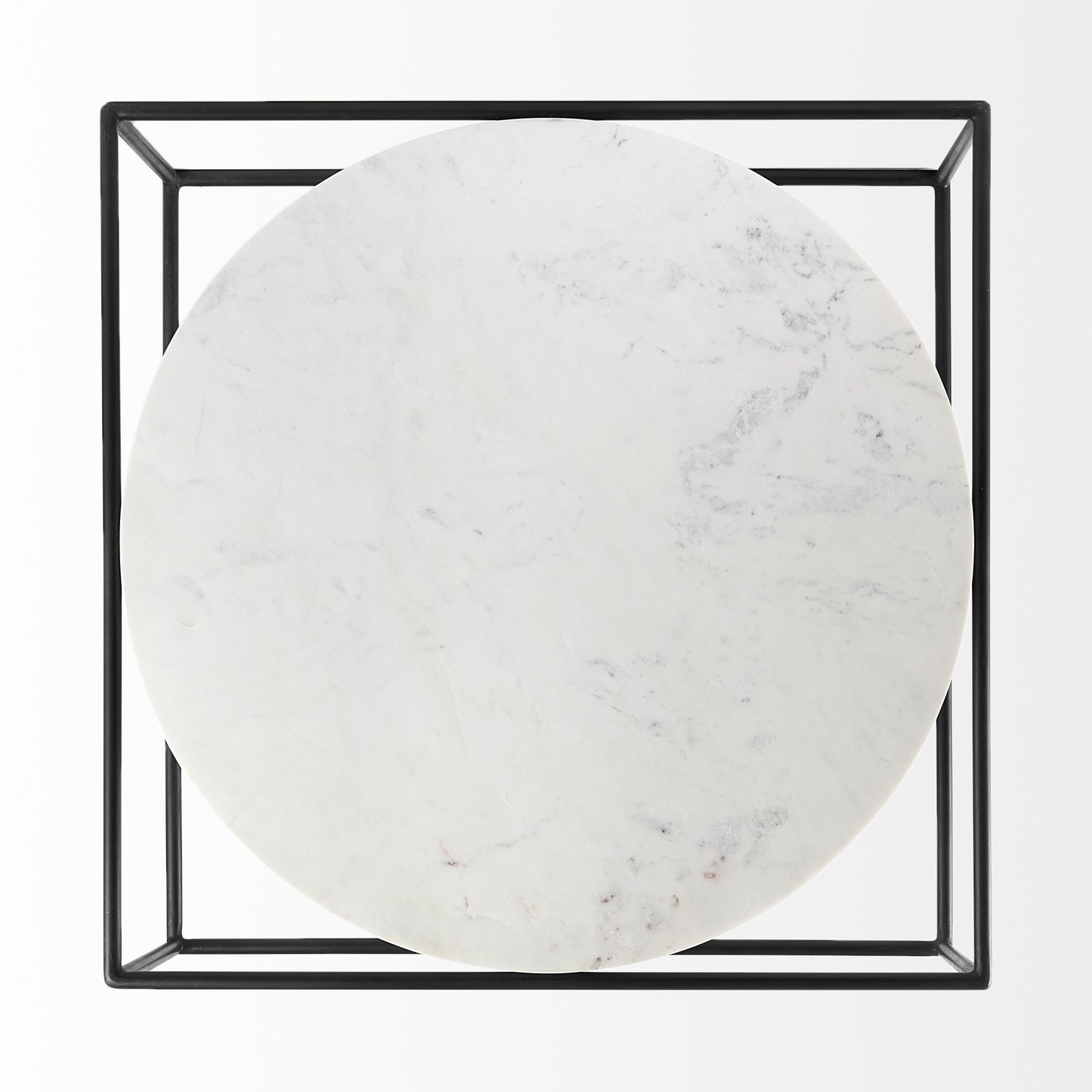 36" White and Black Genuine Marble and Metal Square Frame Coffee Table
