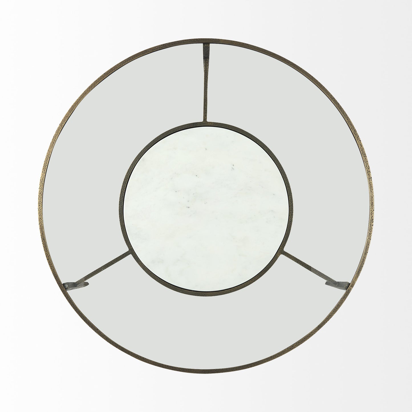 36" Clear and Bronze Glass and Metal Round Coffee Table With Shelf