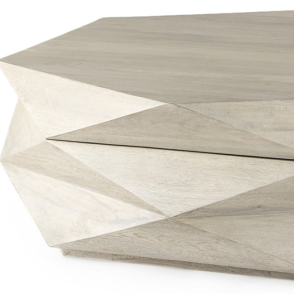 48" Natural Solid Wood Hexagon Lift Top Solid Coffee Table
