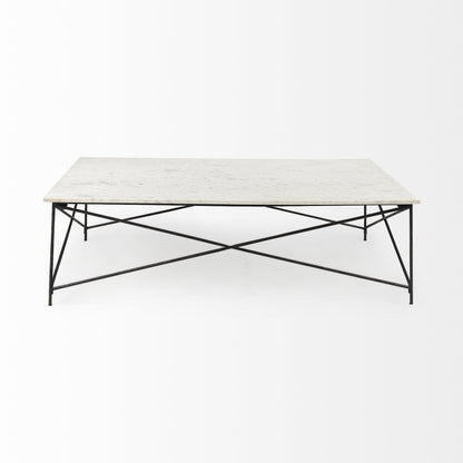 35" White Genuine Marble and Metal Coffee Table