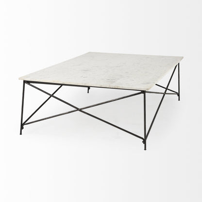 35" White Genuine Marble and Metal Coffee Table